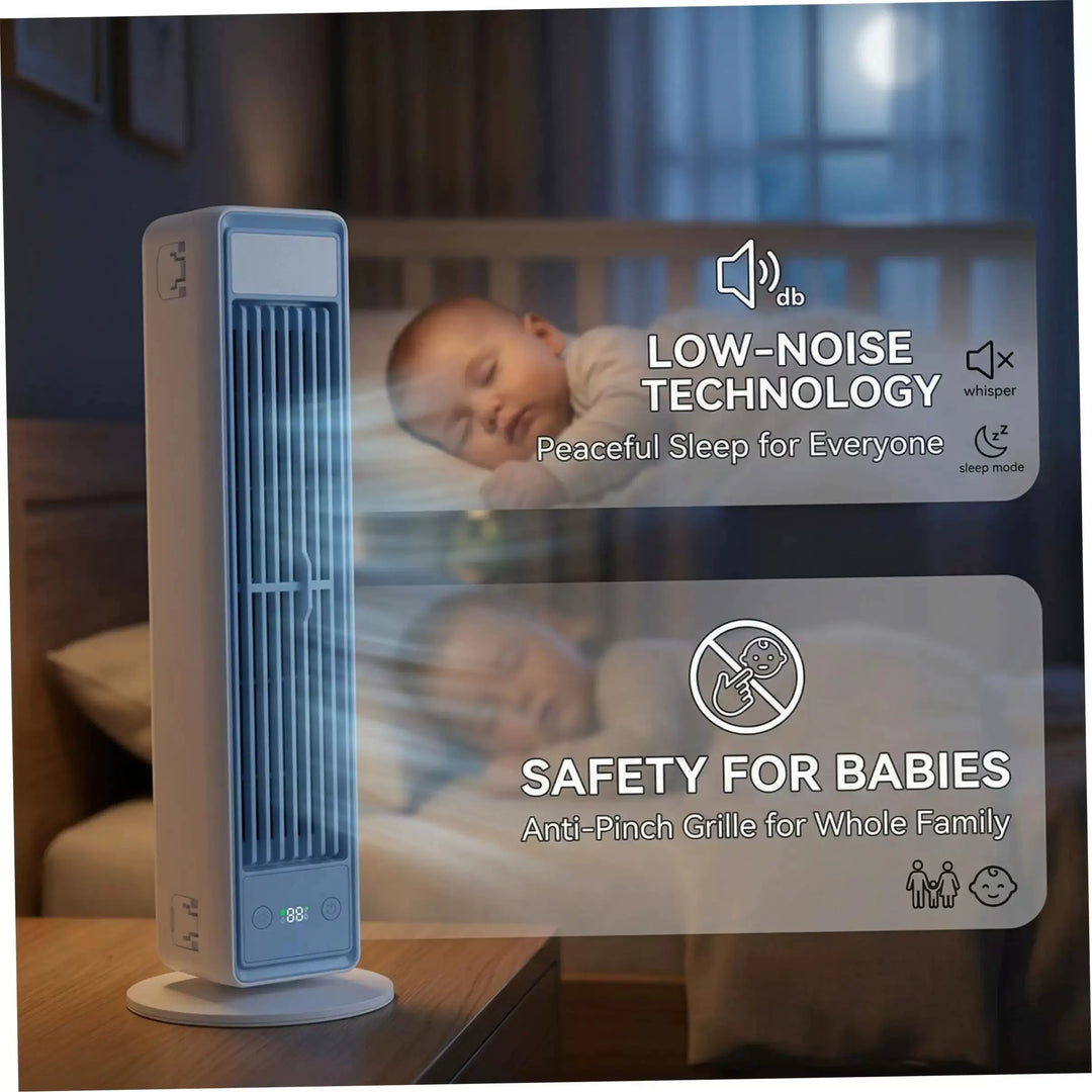 Unisex one size slim vertical personal air circulator with remote control adjustable louvers whisper-quiet DC motor Stornfield