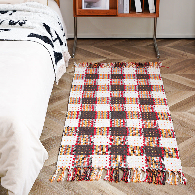 Flat-woven runner rug with check pattern and decorative border stripe Stornfield