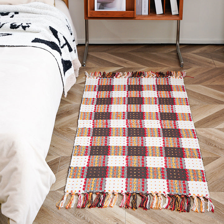 Flat-woven runner rug with check pattern and decorative border stripe Stornfield