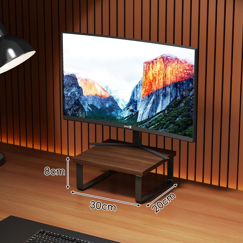 Compact Wooden-Top Monitor Riser Stand with Metal Frame and Under-Shelf Storage