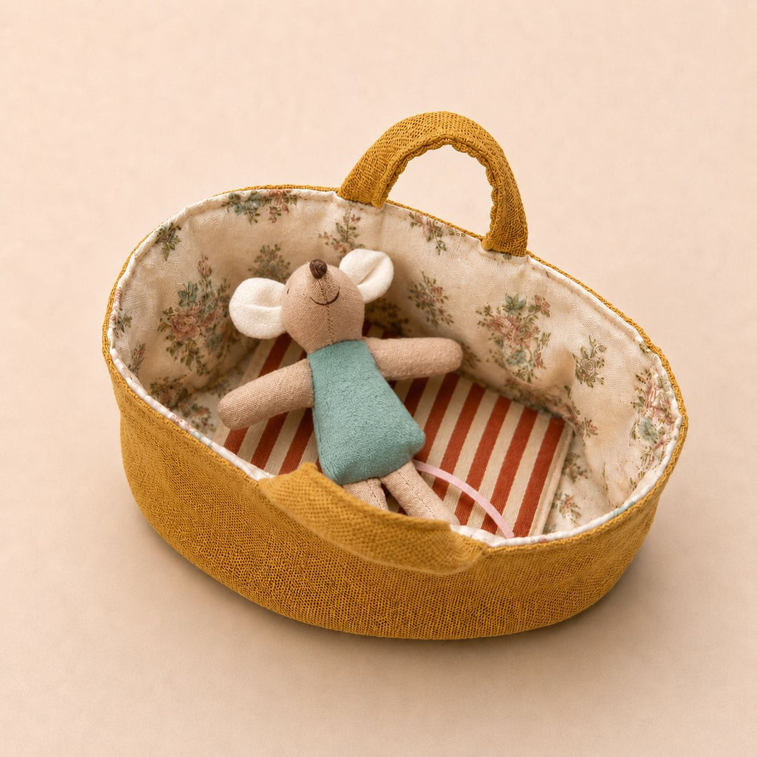 Fabric Nursery Storage Basket with Padded Handles and Floral Lined Interior