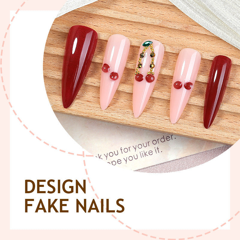 Artificial nail set with elegant red and pink design Stornfield