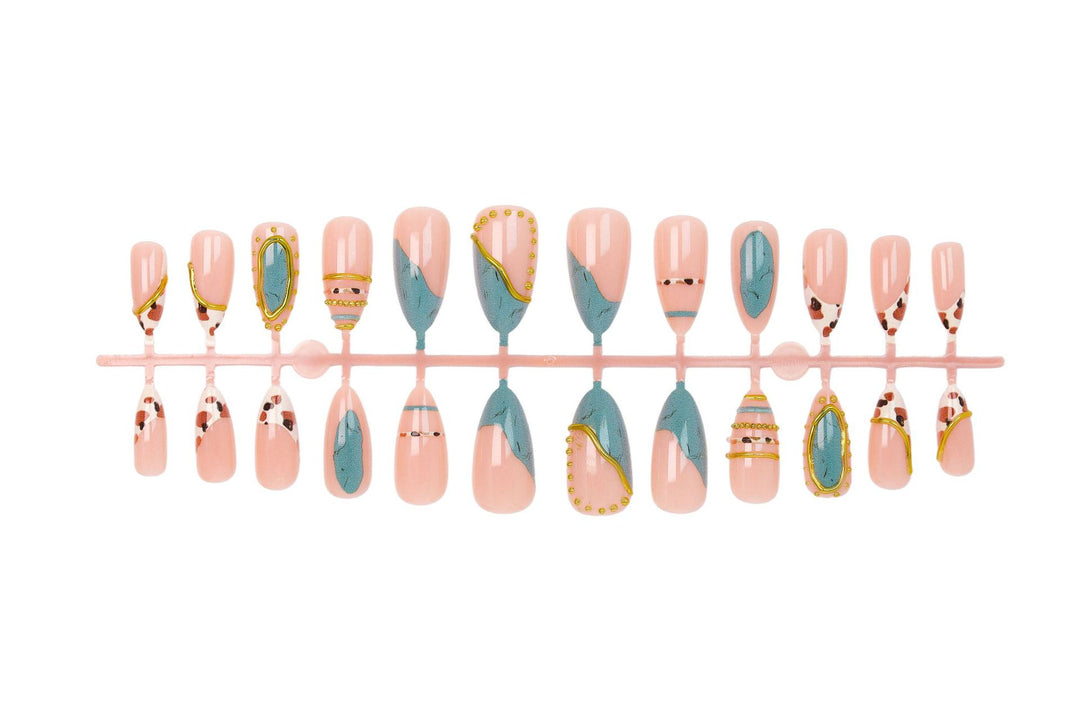 Artificial nail set with luxurious decorative elements and elegant designs Stornfield