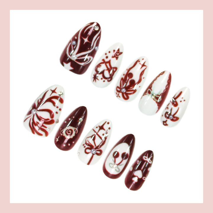 Acrylic Nail Set with Romantic Bow and Flower Designs Stornfield