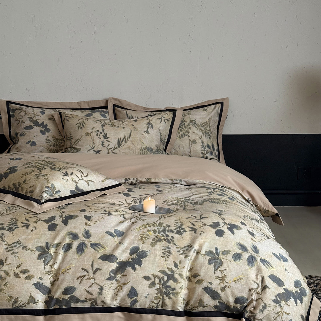 Botanical Watercolor Reversible Duvet Cover Set with Contrast Piped Shams