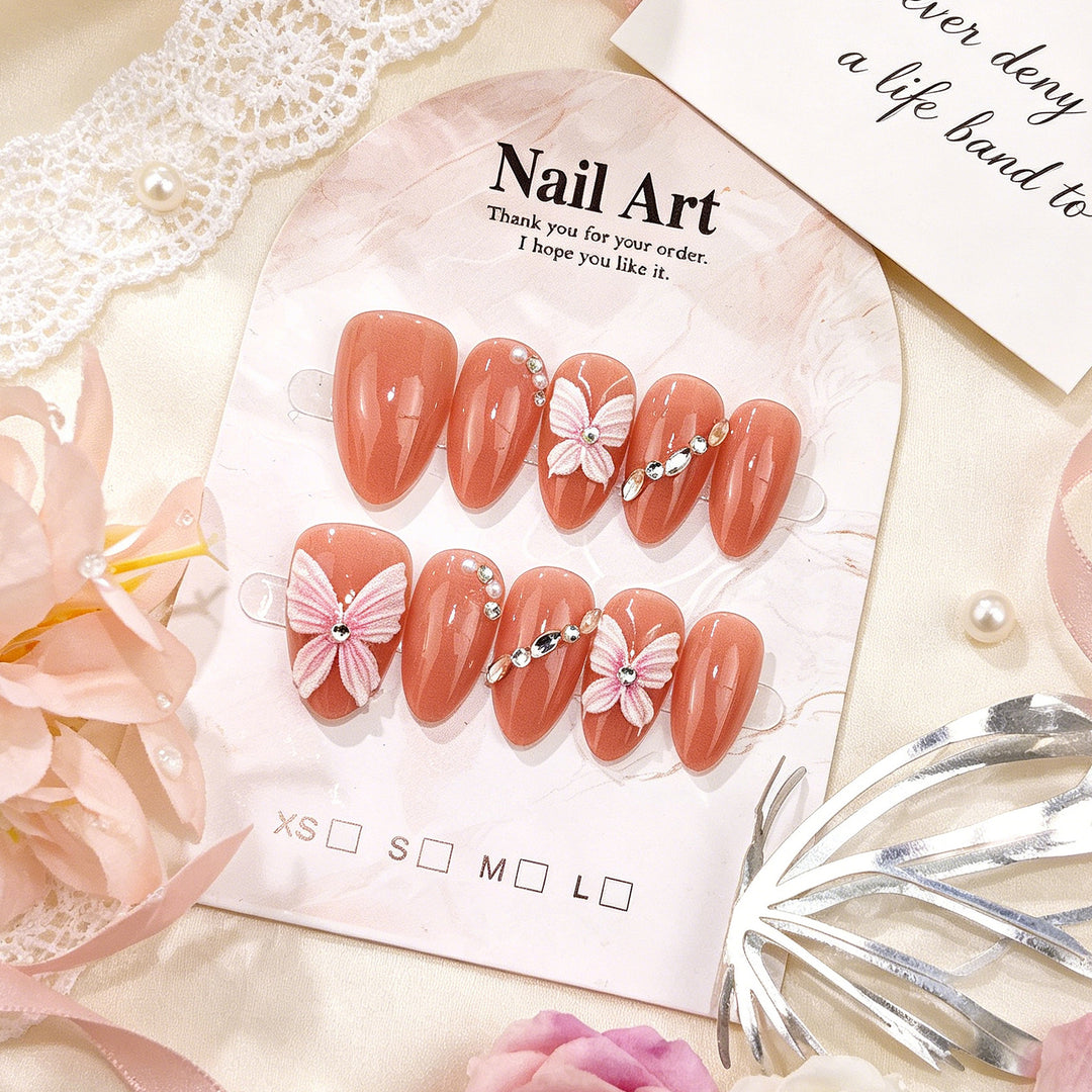 Elegant Butterfly Embellished Press-On Nail Art Stornfield