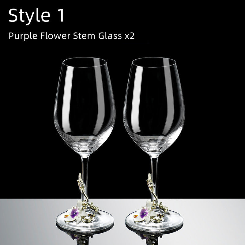 Metallic Flower Crystal Wine Glasses with Decanter Suitcase Set | Stornfield