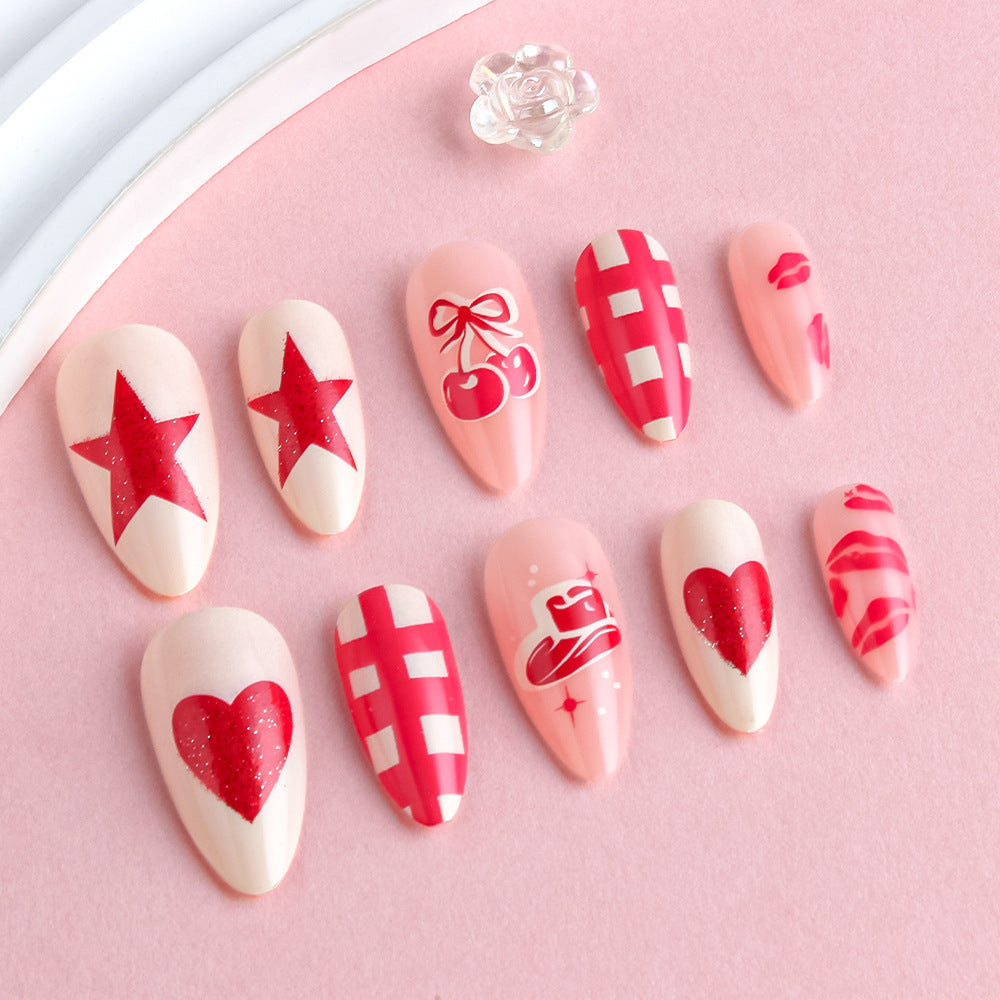 Artistic Press-On Nail Art Set with Heart and Star Designs Stornfield
