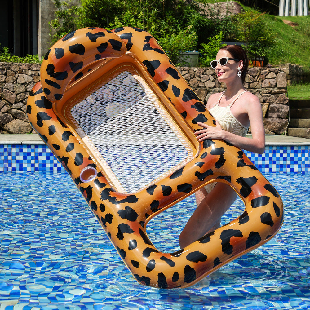 Unisex Inflatable Leopard Swim Ring with Integrated Drink Holder Stornfield