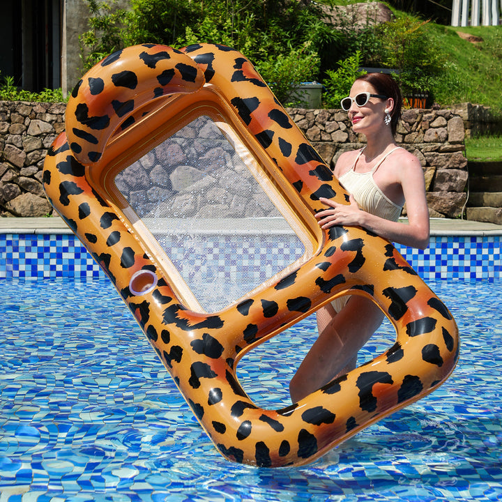 Unisex Inflatable Leopard Swim Ring with Integrated Drink Holder Stornfield