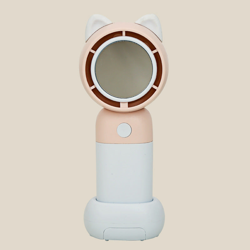 Cooling portable handheld bladeless fan with built-in mirror and rechargeable battery dock Stornfield