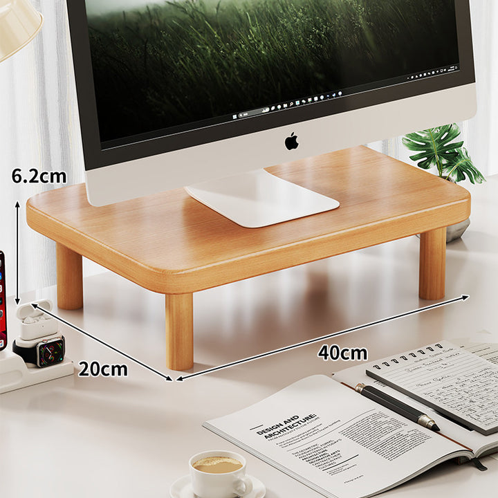 Compact Solid Wood Monitor Riser Stand with Four Round Legs
