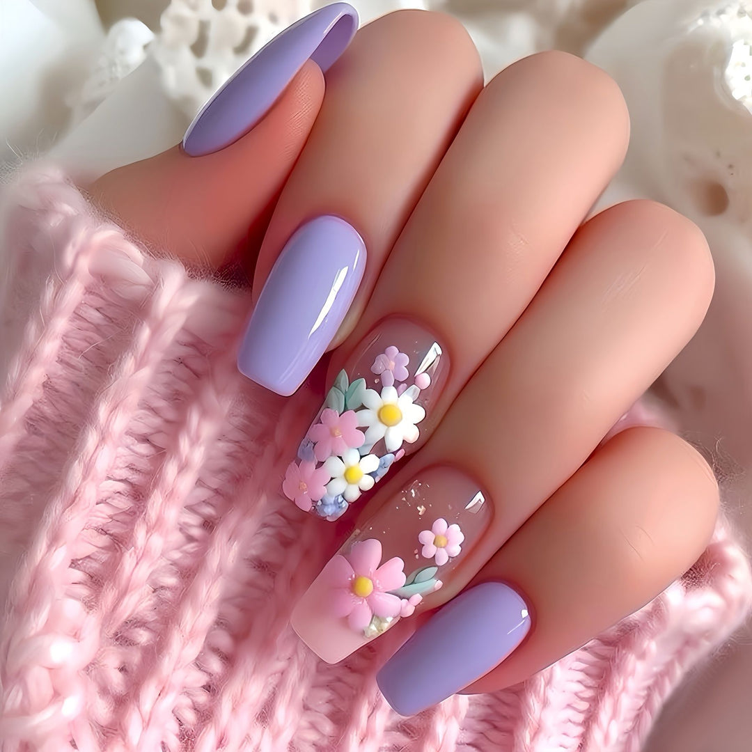 Flower-Decorated Press-On Nail Art Stornfield
