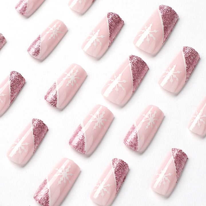 Artful Nail Extensions with Festive Glitter and Snowflake Design Stornfield