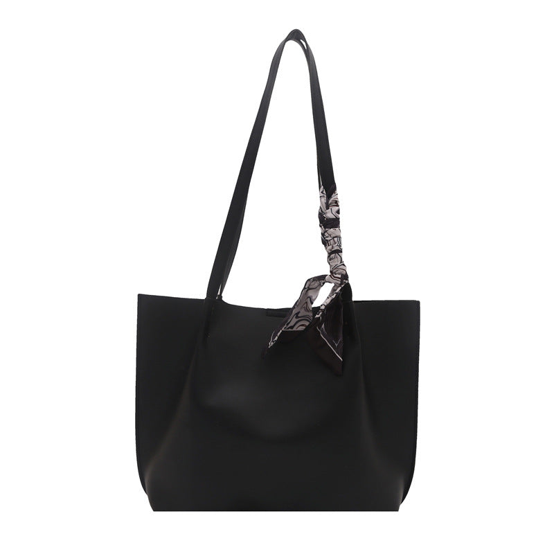 Minimalist Tote Handbag with Decorative Scarf