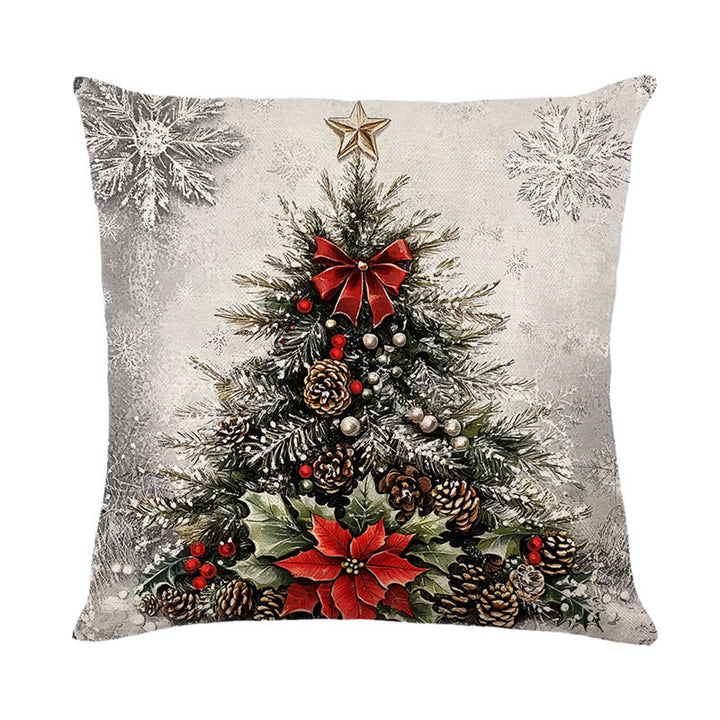 Christmas Pine & Poinsettia Decorative Throw Pillow Cover with Hidden Zipper