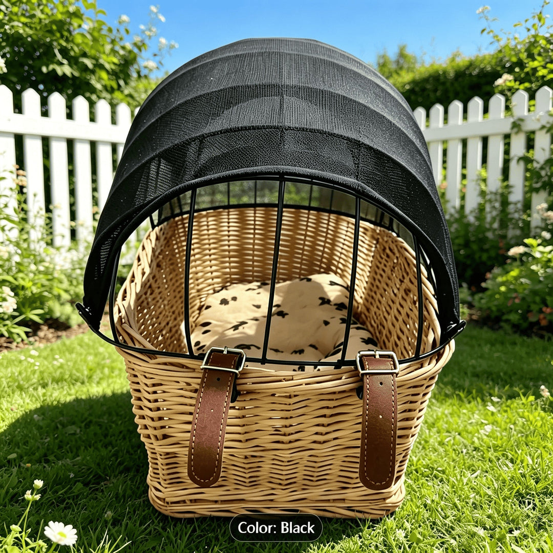 woven wicker pet carrier basket with retractable mesh canopy Stornfield