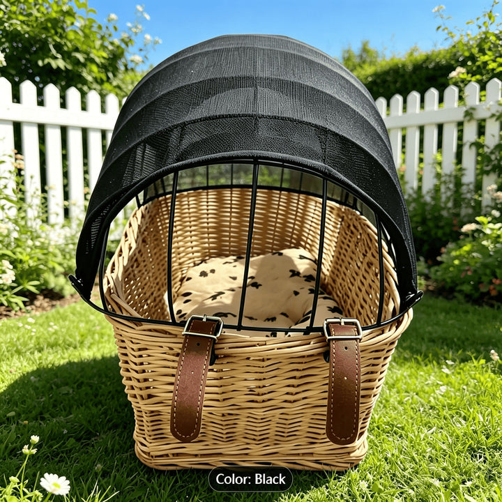 woven wicker pet carrier basket with retractable mesh canopy Stornfield