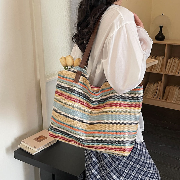 Striped Handwoven Beach Tote