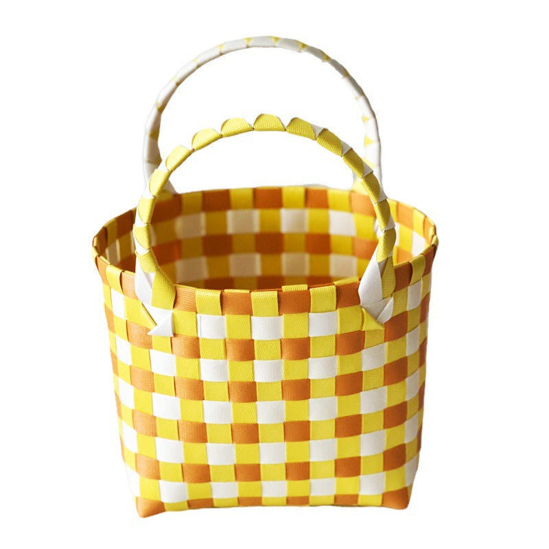 Handmade Basket Bag In Checked Design Stornfield