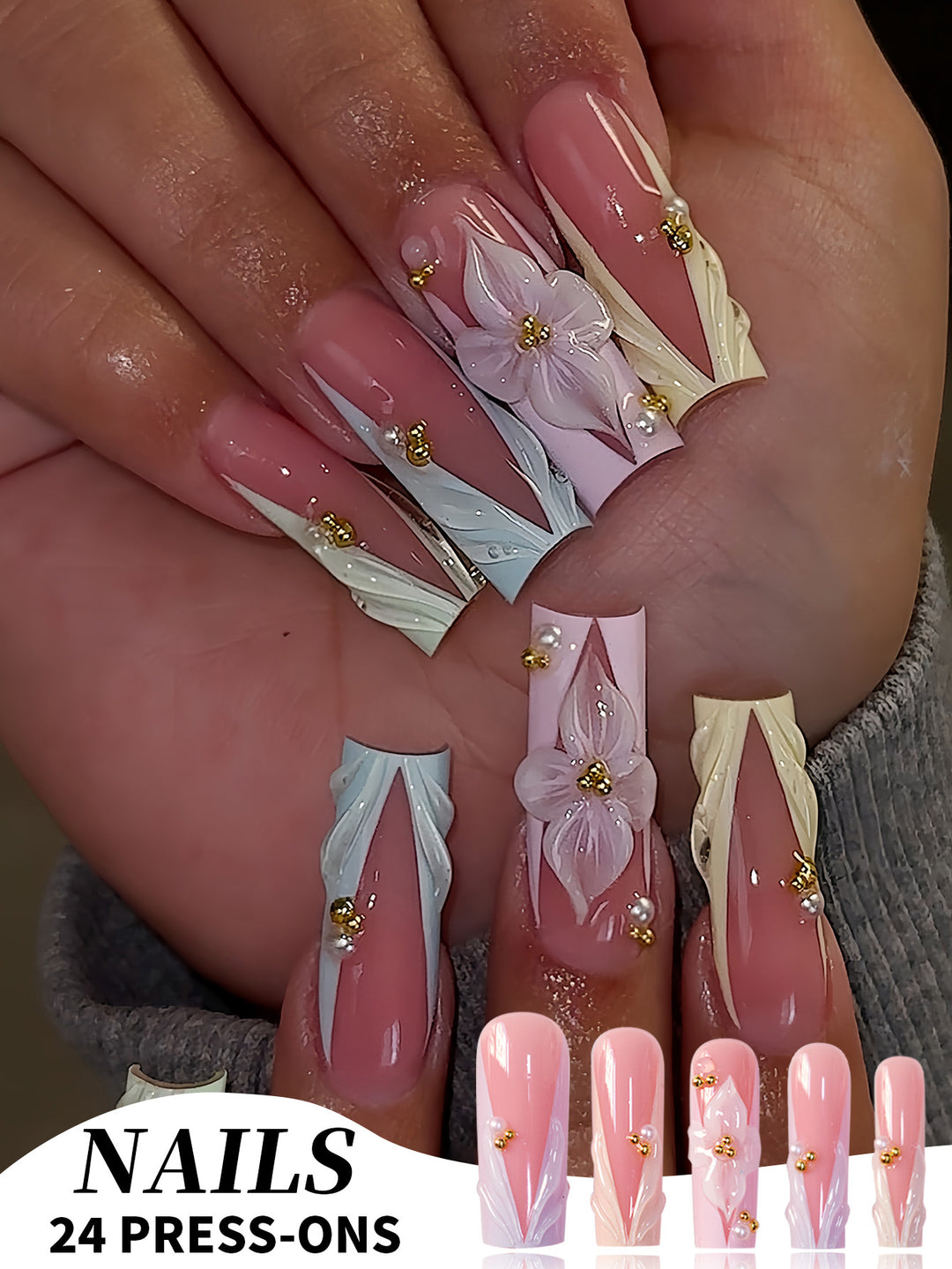 Floral Design Press-On Nails Stornfield