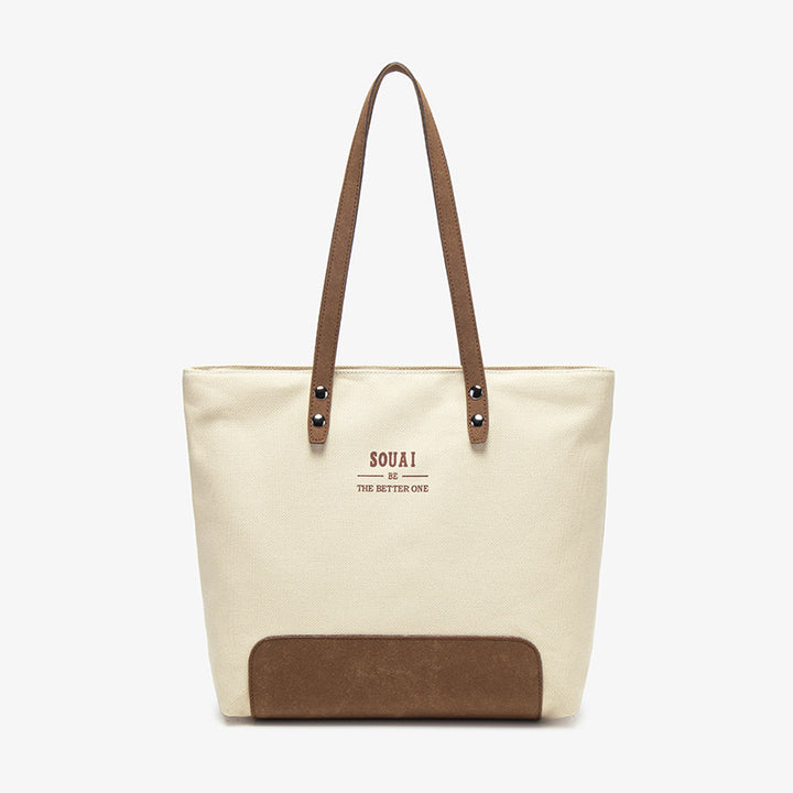Stylish Canvas Tote Bag with Suede Accent
