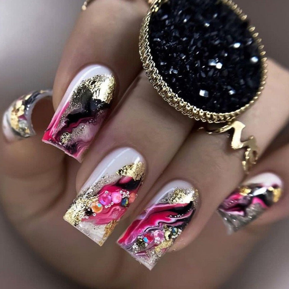 Artificial Nails in Luxurious Marble Design with Colored Accents Stornfield