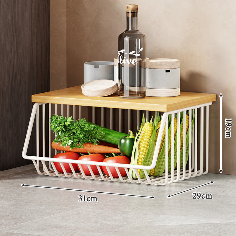Slim Vertical Multi-Tier Fruit and Vegetable Storage Cart with Wood Top and Locking Casters