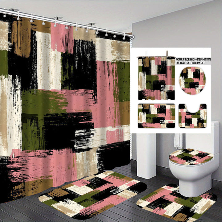 Bold Brushstroke Pattern Four-Piece Bathroom Set Stornfield