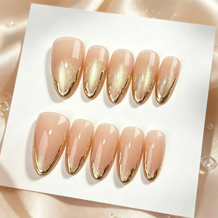 Elegant Gold-Accented Press-On Nail Design