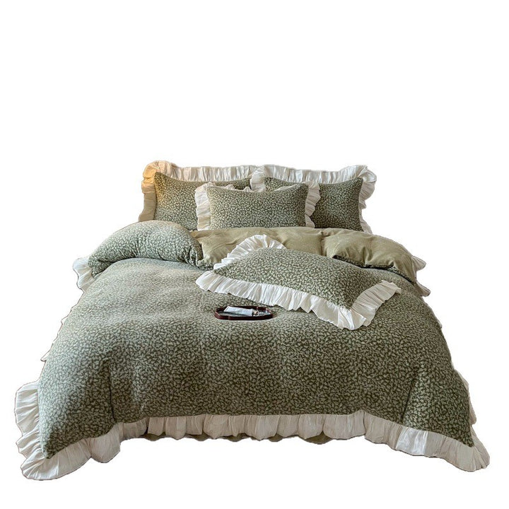 Floral Brushed Cotton Duvet Cover Set with Ruffled Satin Trim