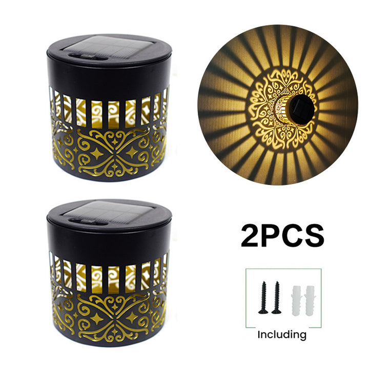 Decorative Solar Wall Lantern With Moroccan Cutout Projection Metal Outdoor Sconce Pair Stornfield