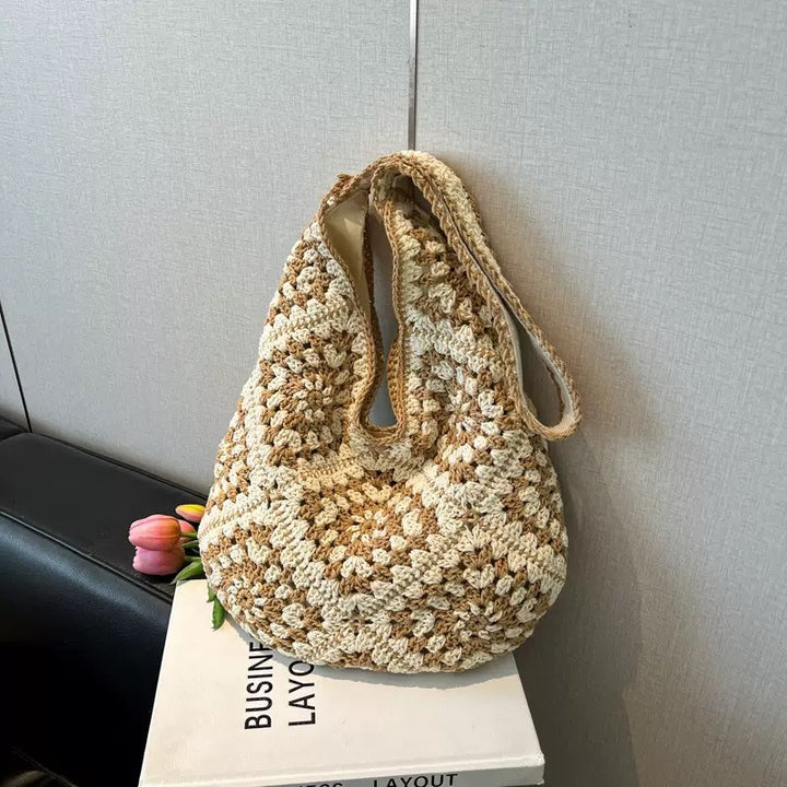 Hand-knotted shoulder bag with unique floral pattern Stornfield