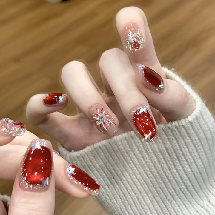 Artistic Press-On Nail Set with Glitter and Star Accents Stornfield