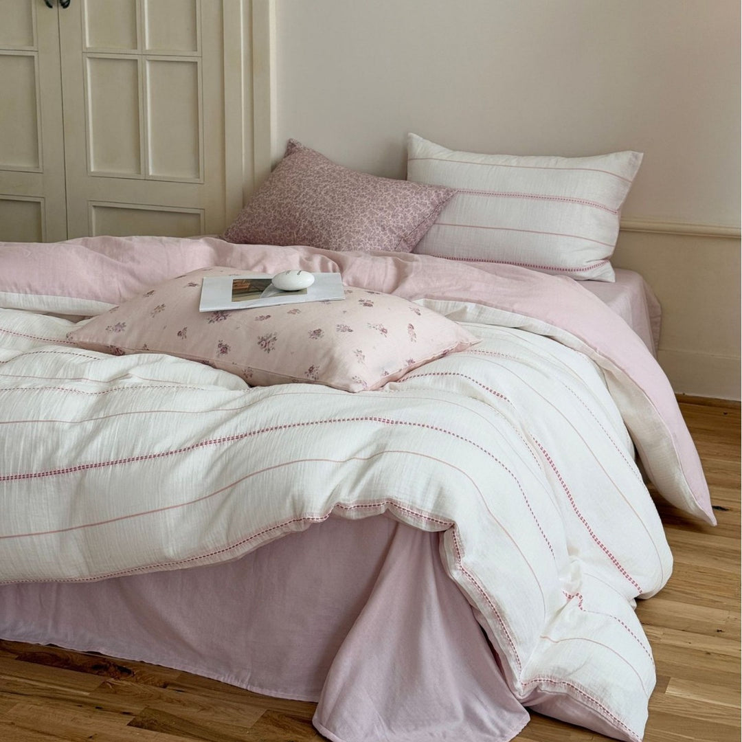 Cotton Gauze Striped Duvet Cover and Pillowcase Set