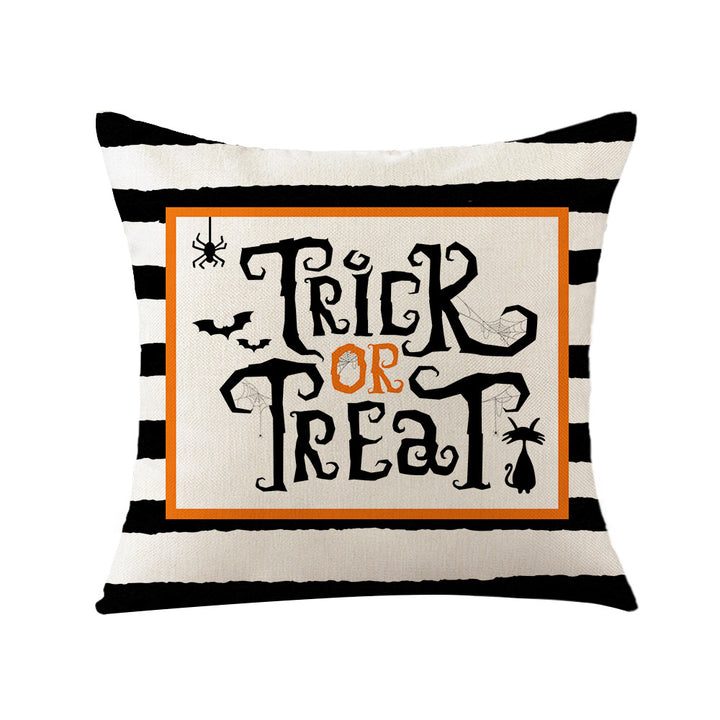 Halloween Decorative Throw Pillow with Printed Jack-o'-Lantern Illustration
