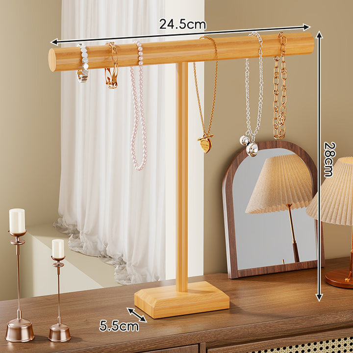 Wooden T-Bar Necklace and Bracelet Display Stand with Stable Rectangular Base
