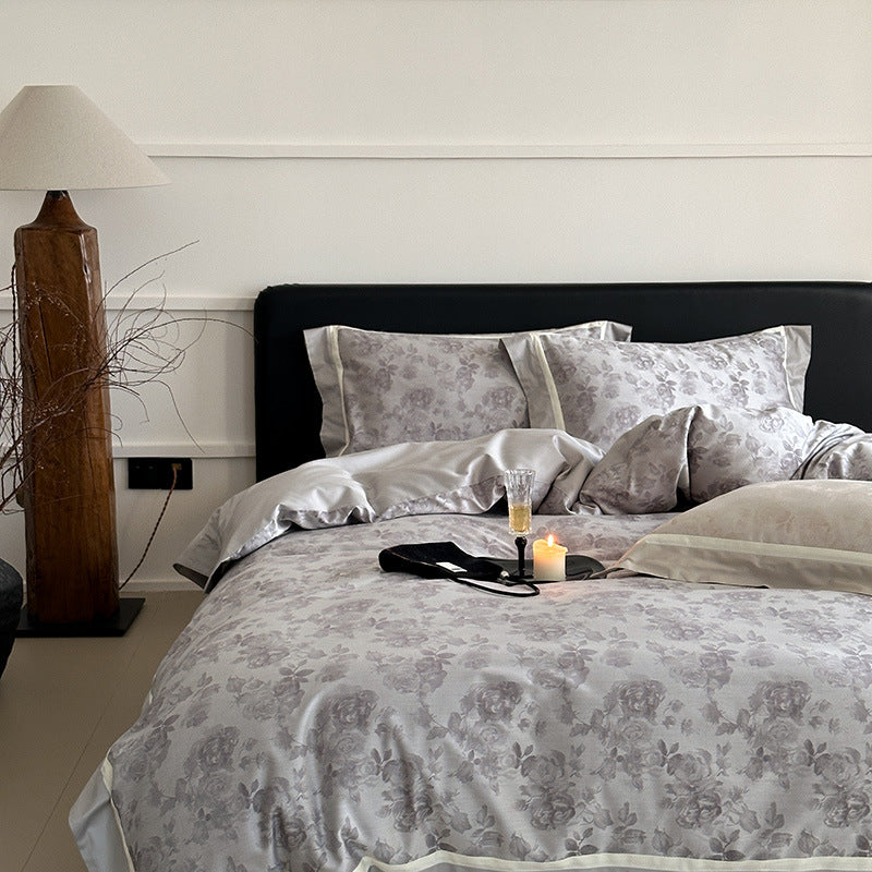 Floral Jacquard Cotton-Sateen Duvet Cover Set with Contrast Hem and Pillow Shams