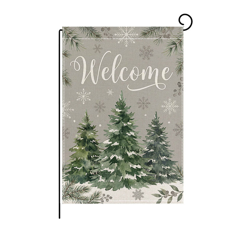 Heavy-Duty Weather-Resistant Burlap Garden Flag Featuring Welcome Script and Plaid Gnome Duo Illustration