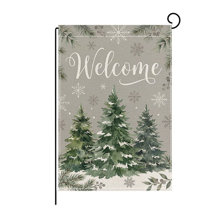 Heavy-Duty Weather-Resistant Burlap Garden Flag Featuring Welcome Script and Plaid Gnome Duo Illustration