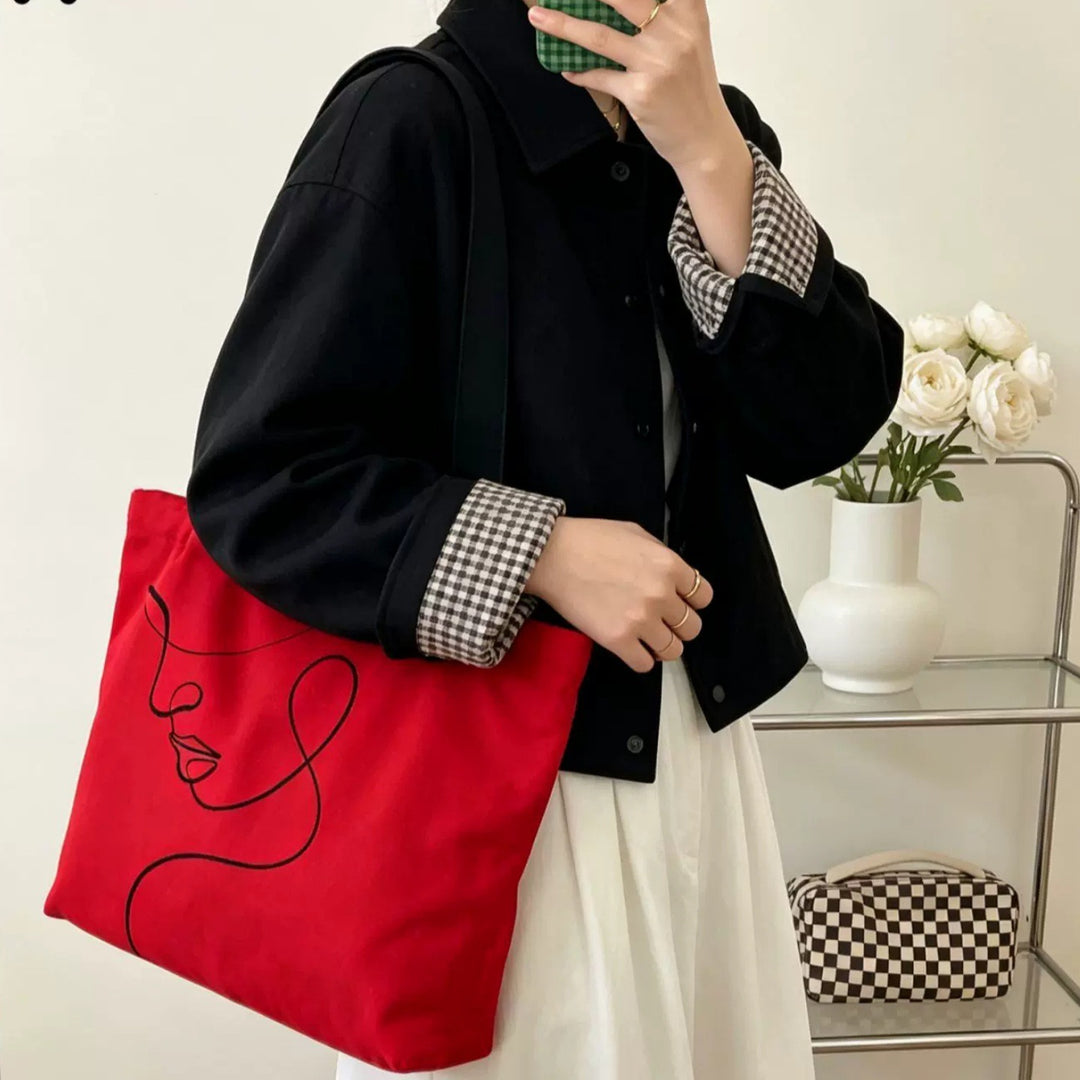 Chic Line Art Canvas Tote Bag
