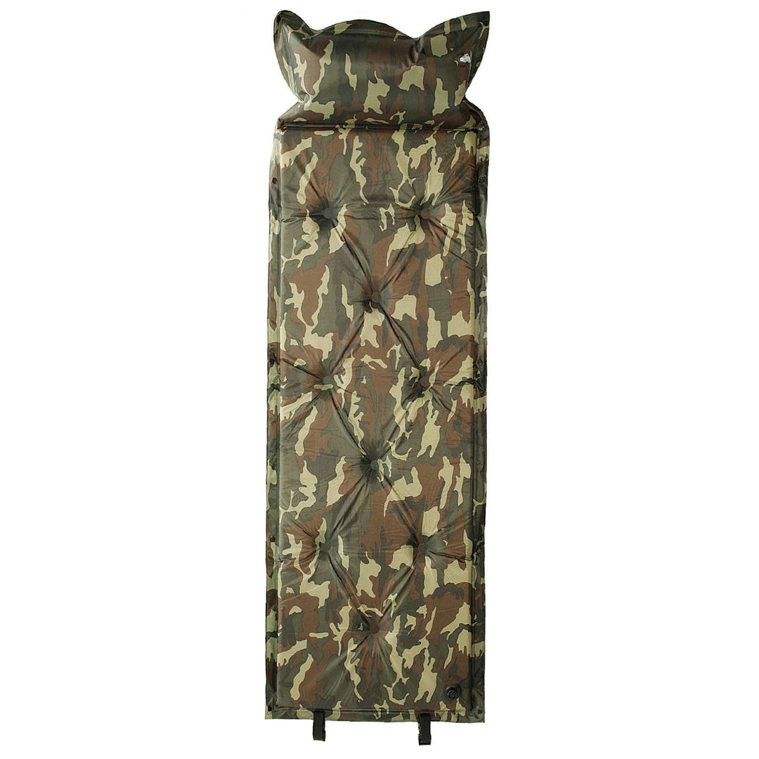 tufted insulated roll-out camping sleep mat with integrated pillow and modular snap connectors Stornfield
