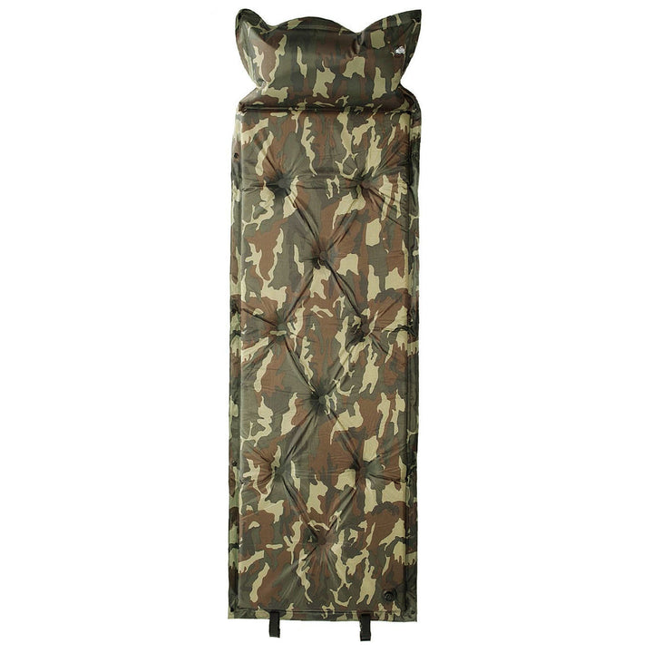 tufted insulated roll-out camping sleep mat with integrated pillow and modular snap connectors Stornfield