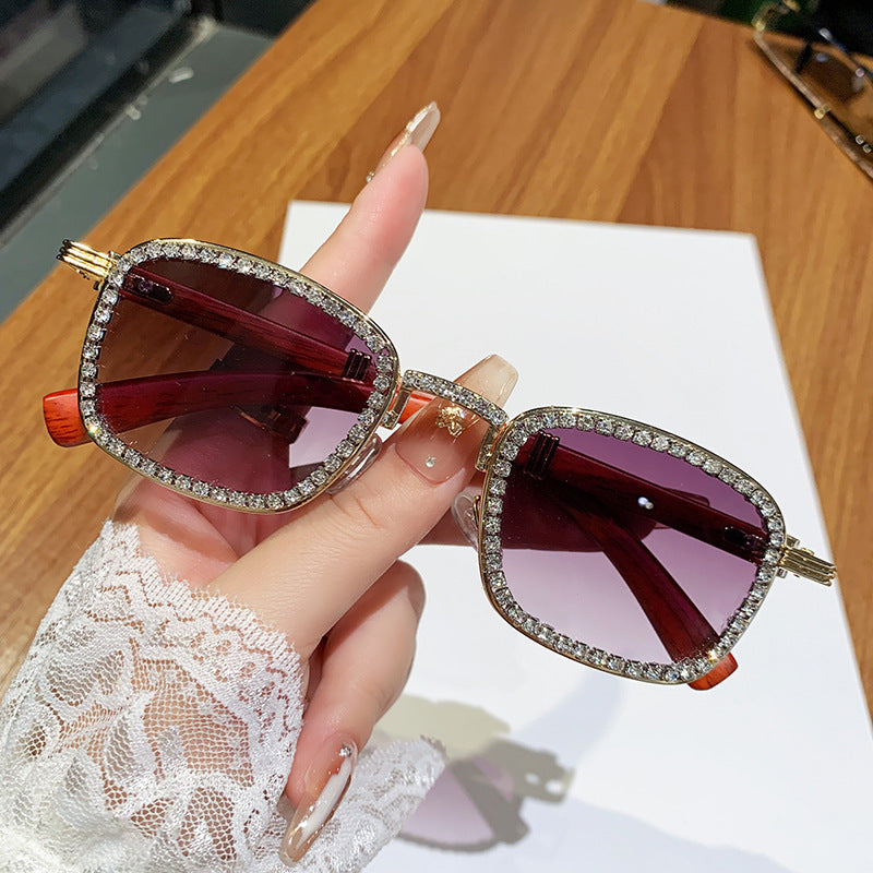 Women’s sunglasses with rhinestone-accented frame and modern wood design Stornfield