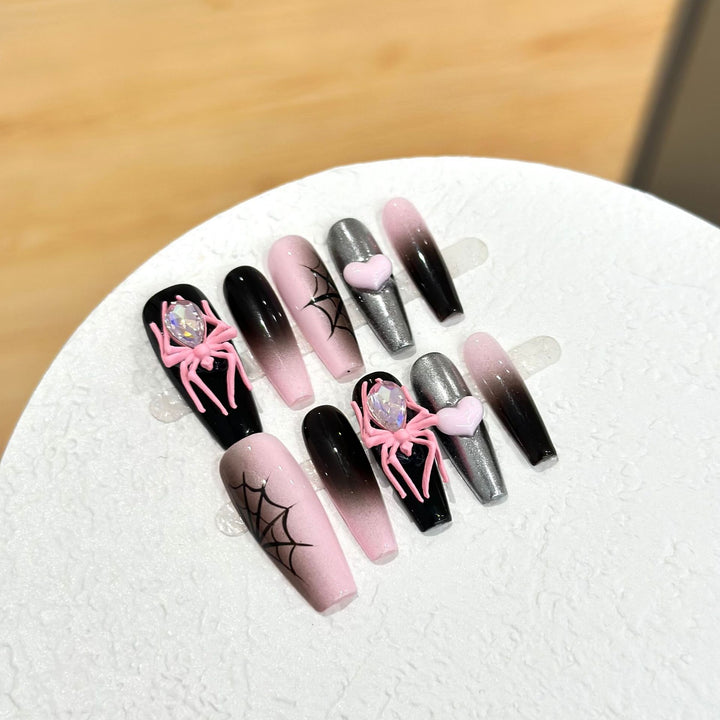 Themed Press-On Nail Art Set with Spider Accessories