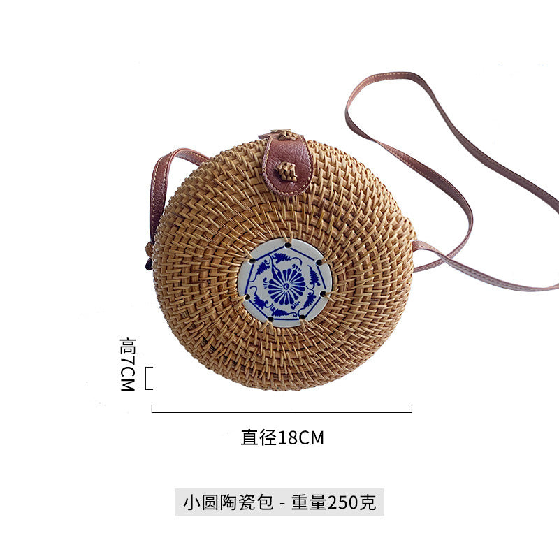 Women's round basket bag with unique ceramic detail Stornfield