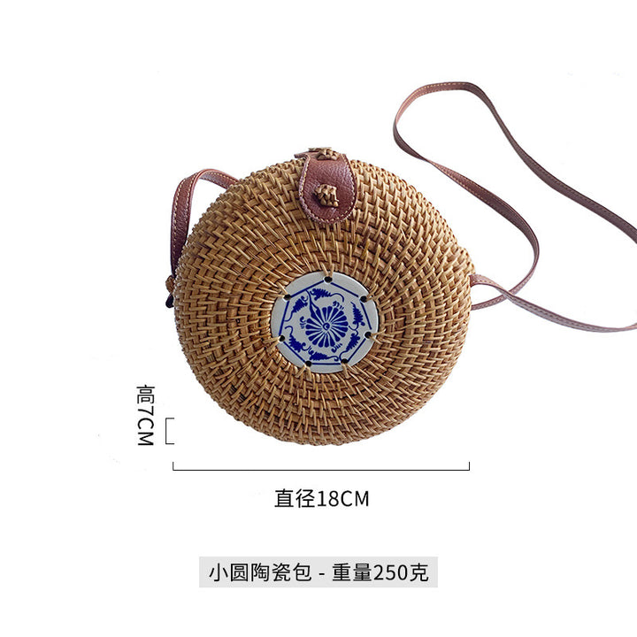 Women's round basket bag with unique ceramic detail Stornfield