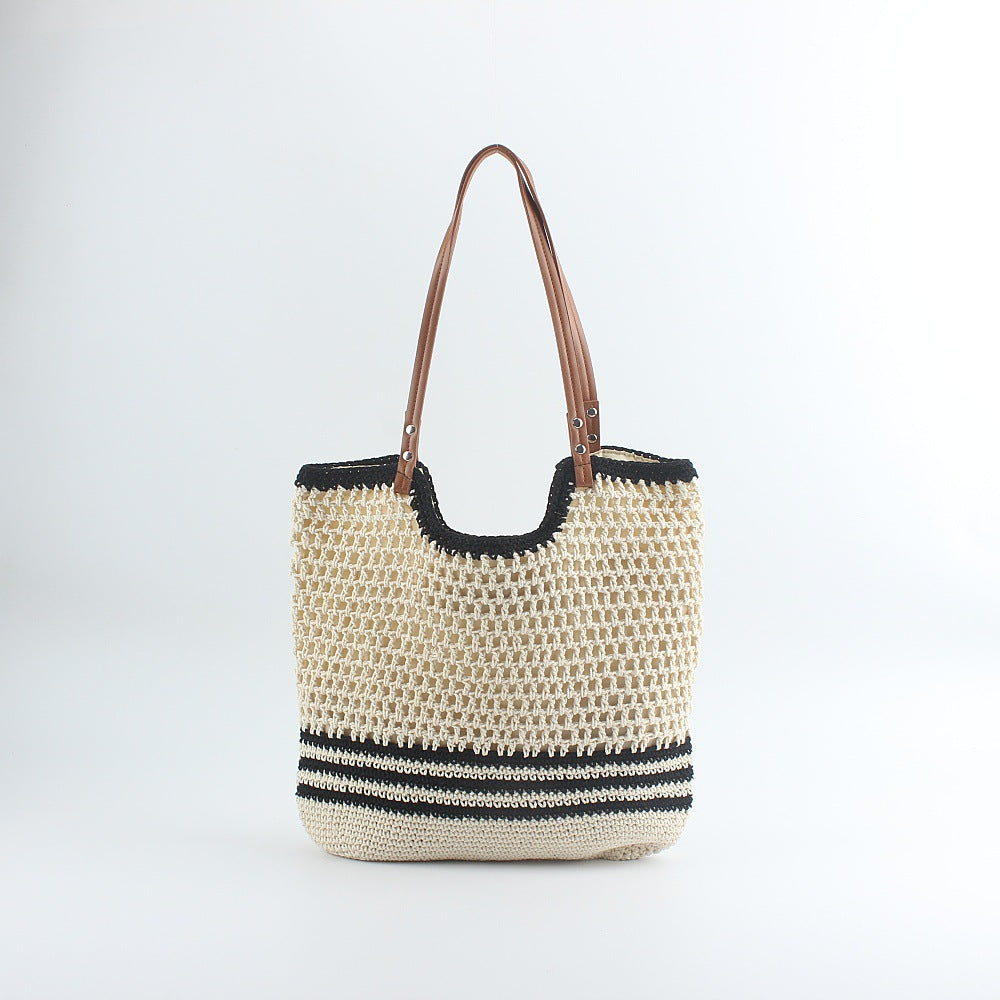 Handcrafted designer beach bag with sturdy leather handles Stornfield