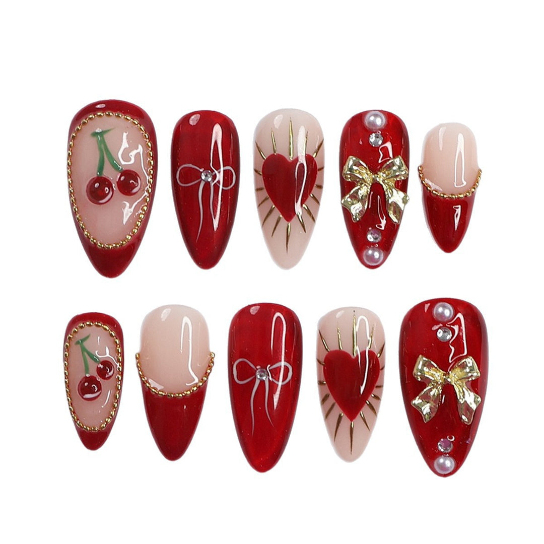 Creative Nail Art Set with Elegant Heart and Bow Designs Stornfield