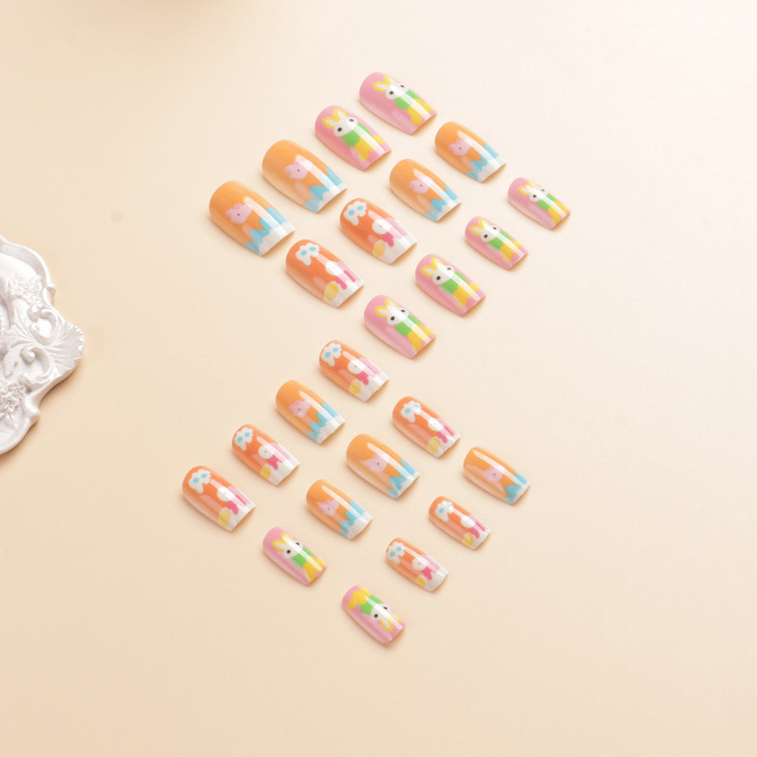 Artistic Seasonal Bunny-Themed Press-On Nail Art Stornfield